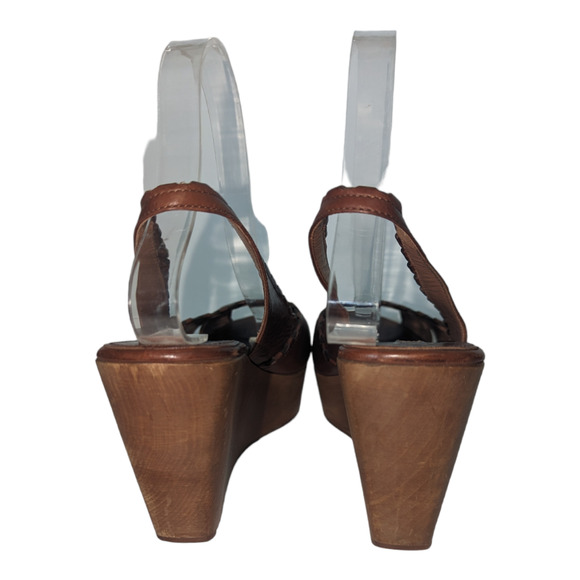 Vintage Alaia Brown Leather Wood Platform Slingback Sandal Size 37.5 - Picture 7 of 10